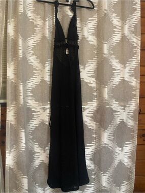 Black Halter Lace-Inset Maxi Dress